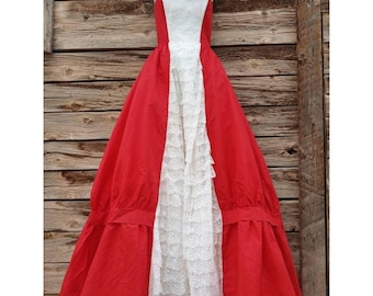 Vintage 1960's Mike Benet Formals Red and White Taffeta Ballgown