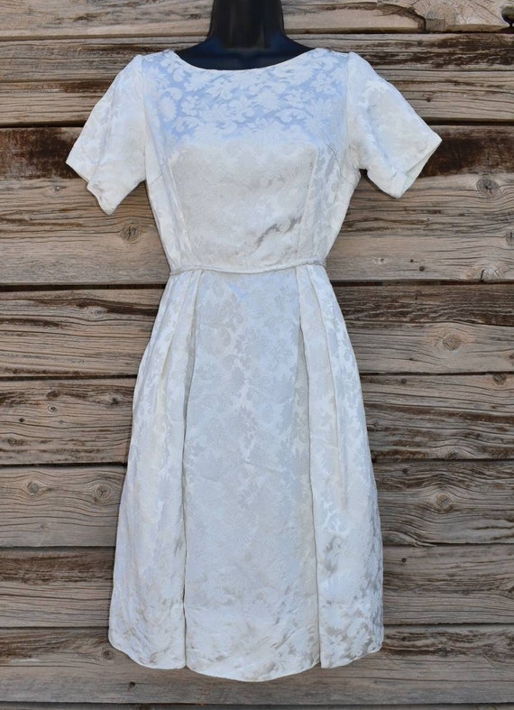 Vintage Late 1950s Handmade White Brocade Dress - image 1