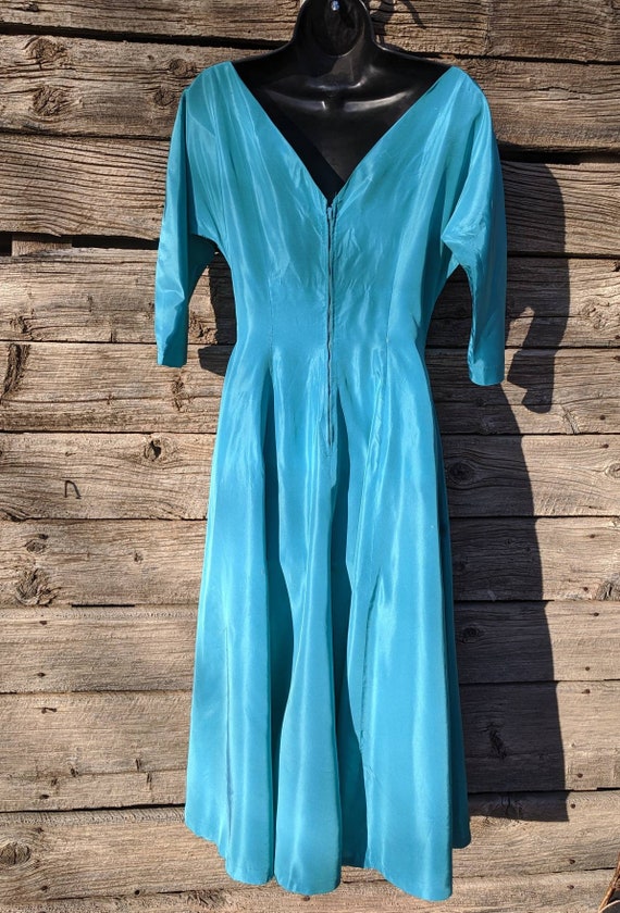 Vintage 1950's R&K Original Teal Blue Satin Party… - image 4