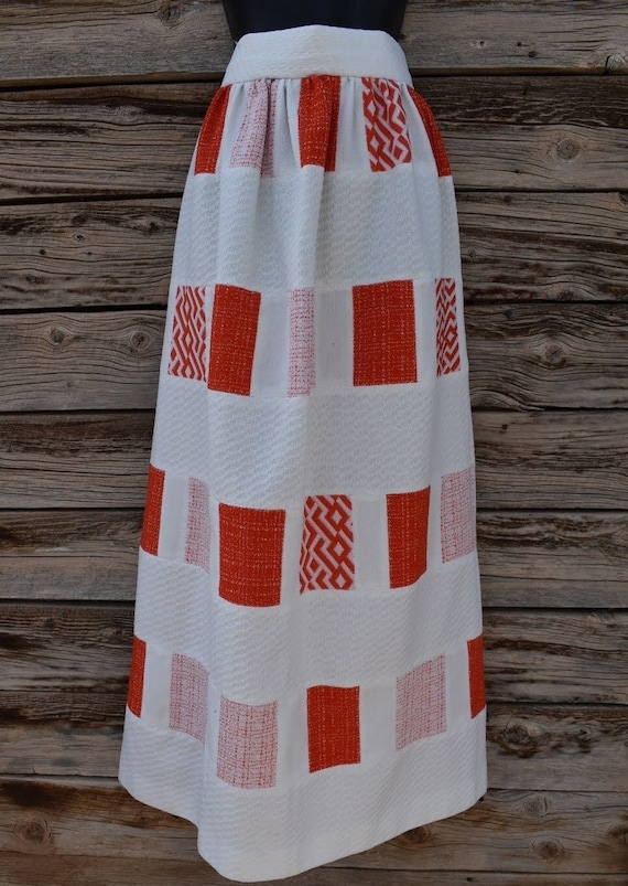 Vintage 1960s Handmade Patchwork Maxi Skirt - Whit