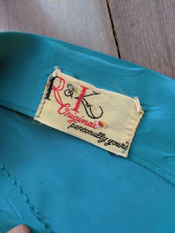 Vintage 1950's R&K Original Teal Blue Satin Party… - image 6