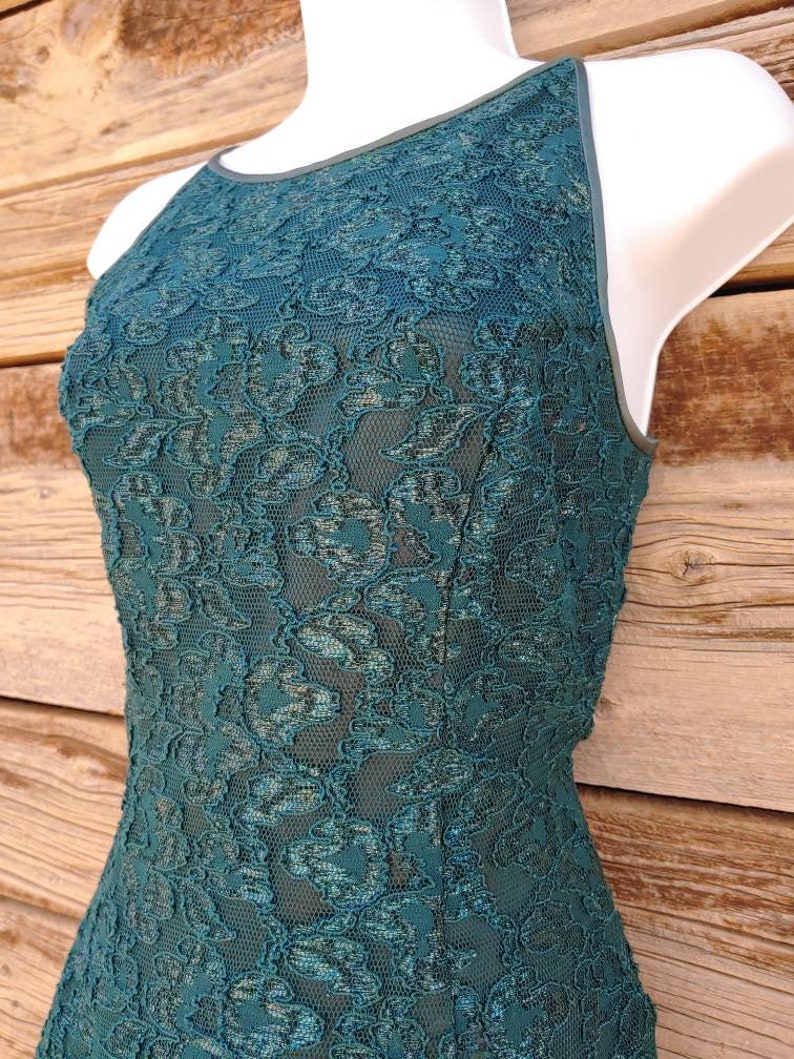 Retro Vintage 1990s Green Gunne Sax Metallic Mini Dress image 2