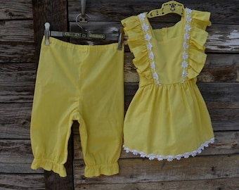 Vintage 1980s Handmade Toddler Pinafore Dress and Bloomers