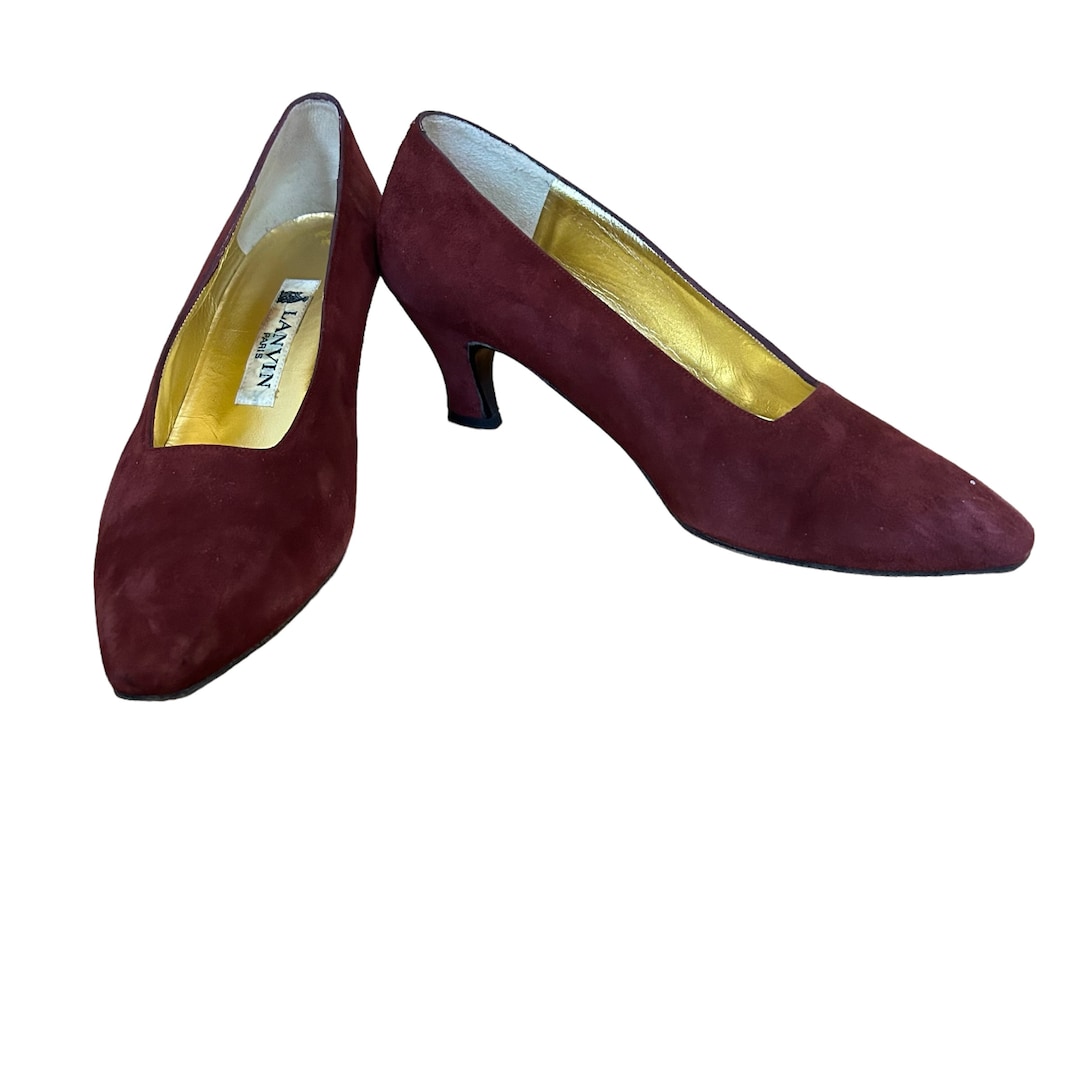 1980s Vintage Designer LANVIN Suede Burgundy Wine Color Square Toe ...