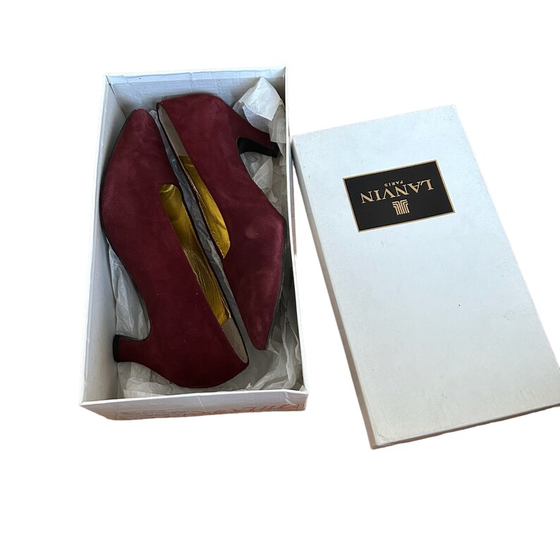 1980s Vintage Designer LANVIN Suede Burgundy Wine Color Square Toe ...