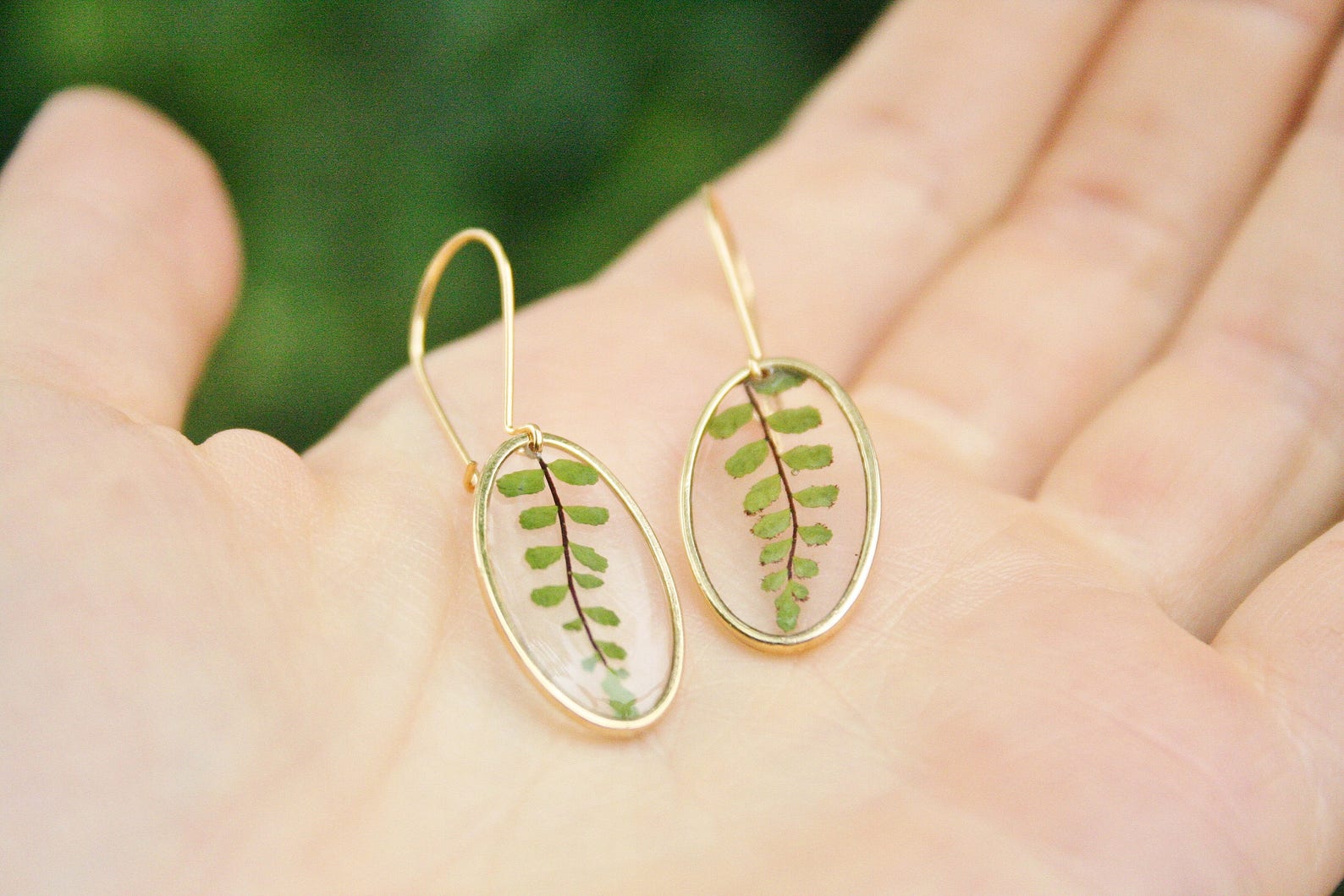 Fern Earrings Veritable Fern Leaves Geometrical Earrings Etsy
