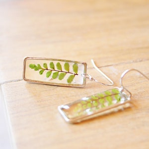 Fern earrings Veritable fern leaves Geometrical earrings Minimalist jewelry Nature jewels Gift for her Fern in resin Elegant earrings image 2