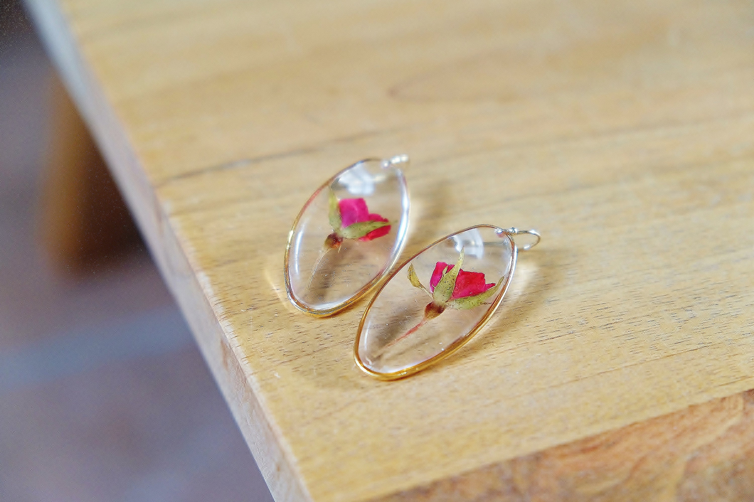 Rose Bud Earrings Pressed Rose Bud Oval Shaped Earrings Etsy