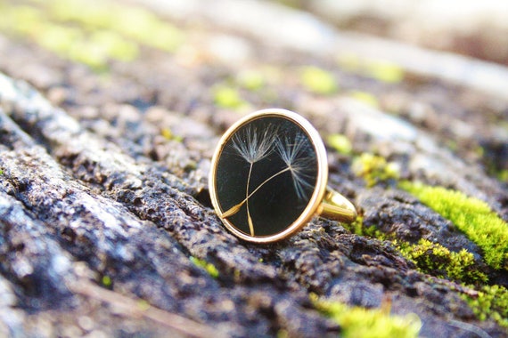 US Size 7 Only Real Dandelion Seeds Ring Geometrical Ring Circle