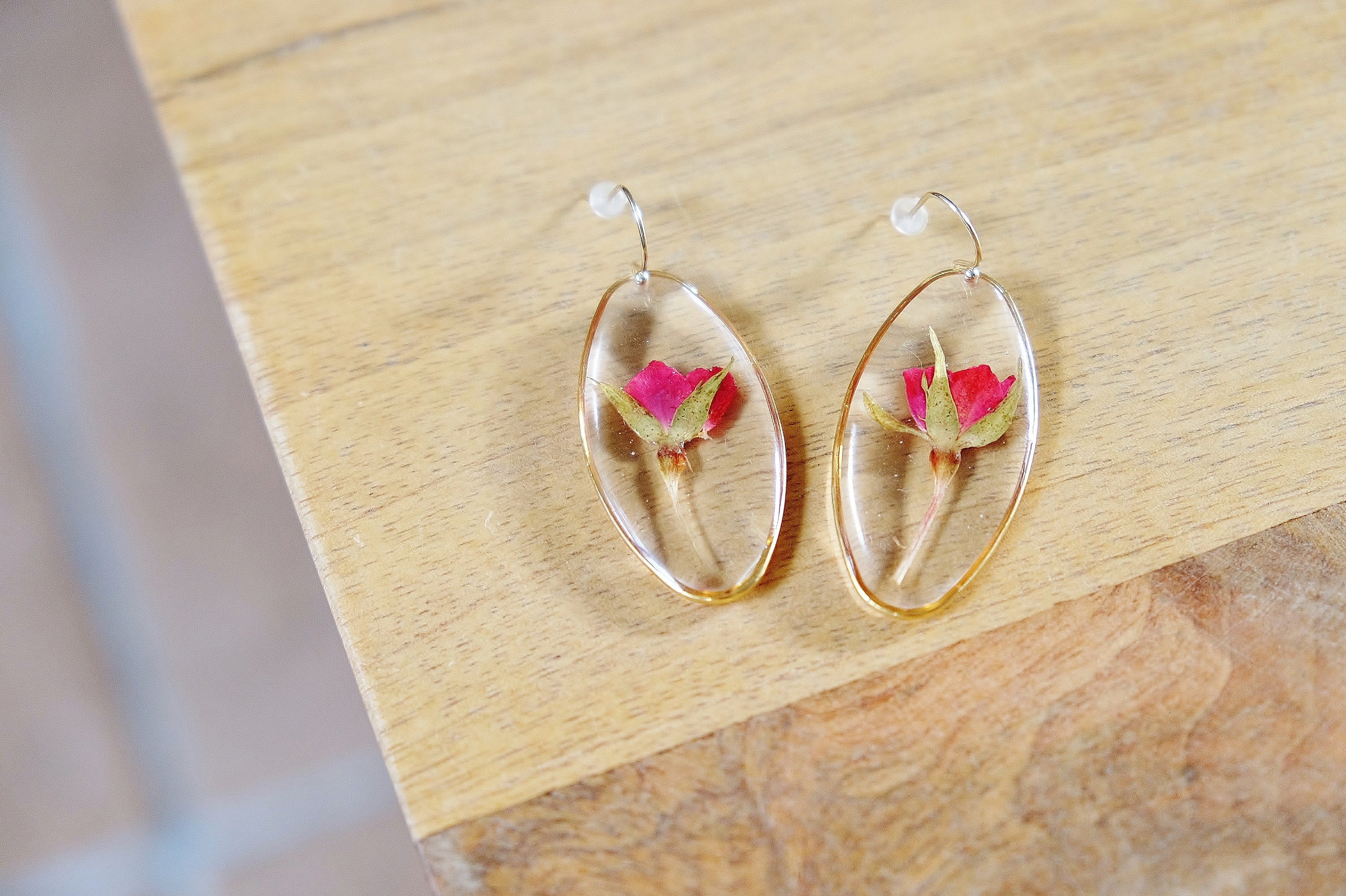 Rose Bud Earrings Pressed Rose Bud Oval Shaped Earrings Etsy