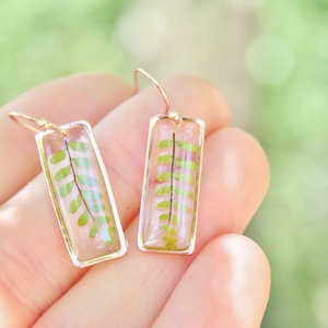 Fern earrings Veritable fern leaves Geometrical earrings Minimalist jewelry Nature jewels Gift for her Fern in resin Elegant earrings image 4