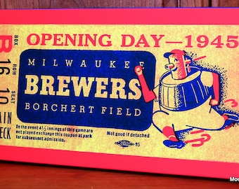 1945 Vintage Milwaukee Brewers Opening Day Ticket - Canvas Gallery Wrap