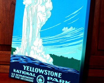 Vintage WPA Poster - Yellowstone National Park - Old Faithful  - Canvas Gallery Wrap