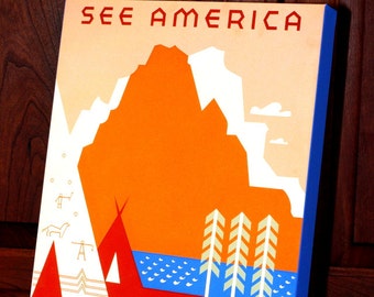 Vintage WPA Poster - See America - Welcome to Montana - Canvas Gallery Wrap - 24 x 30 #WP006L