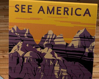 Vintage WPA Poster - See America - Badlands - Canvas Gallery Wrap