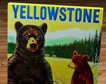 1960 Vintage Yellowstone Bears Travel Poster - Canvas Gallery Wrap