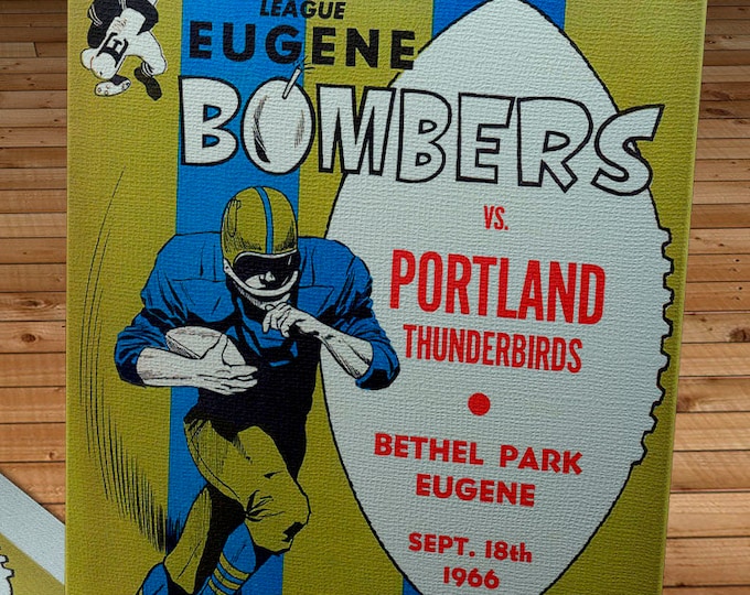 Featured listing image: 1966 Vintage Eugene Bombers - Portland Thunderbirds Football Program - Canvas Gallery Wrap