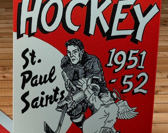 1951-1952 Vintage St. Paul Saints Hockey Program Cover - Canvas Gallery Wrap