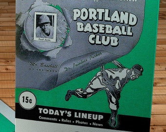 1954 Vintage Portland Beavers - Pacific Coast League Baseball Program Cover - Canvas Gallery Wrap