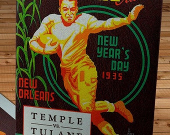 1934 Vintage Sugar Bowl - Temple Owls - Tulane Green Waves Football Program - Canvas Gallery Wrap