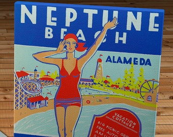 Vintage Alameda - Neptune Beach - Southern Pacific - Travel Poster - Canvas Gallery Wrap