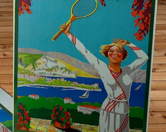 1925 Vintage Viano  BEAULIEU SUR MER Tennis Poster - Canvas Gallery Wrap