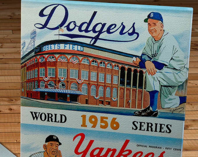 Featured listing image: 1956 Vintage New York Yankees vs Brooklyn Dodgers - Dodger home program -  World Series Program - Canvas Gallery Wrap