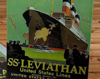 1920's Vintage United States Lines Travel Poster - SS Leviathan - Canvas Gallery Wrap