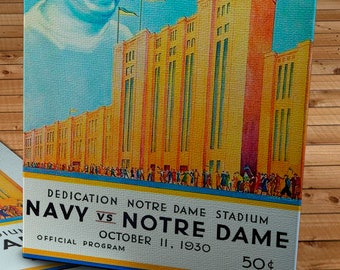 1930 Vintage Navy  - Notre Dame Fighting Irish Football Program - Notre Dame Stadium - Canvas Gallery Wrap