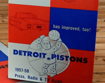 1957- 1958 Vintage Detroit Pistons Basketball Press Guide - Canvas Gallery Wrap -