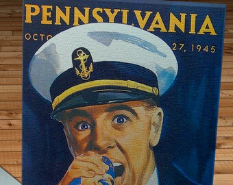 1945 Vintage Pennsylvania - Navy Football Program Cover - Canvas Gallery Wrap