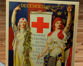 1918 Vintage Red Cross Christmas Roll Poster - Canvas Gallery Wrap