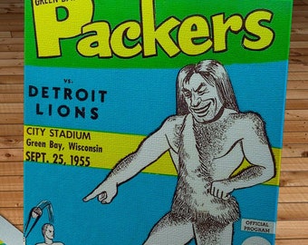 1955 Vintage Green Bay Packers - Detroit Lions Football Program Cover - Canvas Gallery Wrap