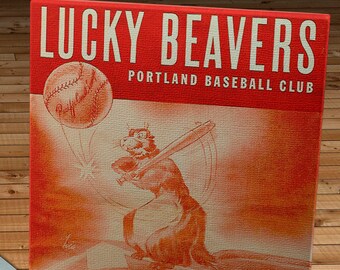 1947 Vintage Portland Lucky Beavers - Pacific Coast League Baseball Program - Canvas Gallery Wrap