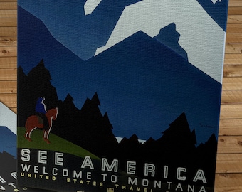 Vintage WPA Poster - See America - Welcome to Montana - Canvas Gallery Wrap