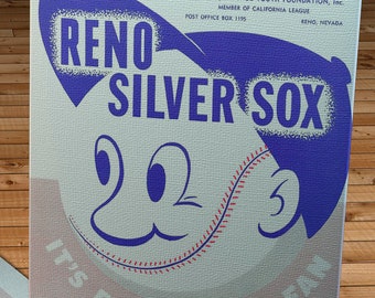 1959 Vintage Reno Silver Sox - California League Baseball Program Cover - Canvas Gallery Wrap