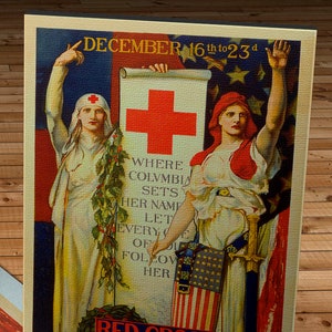 1918 Vintage Red Cross Christmas Roll Poster - Canvas Gallery Wrap