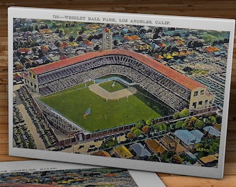 1937 Vintage Los Angeles Wrigley Field Postcard - Canvas Gallery Wrap