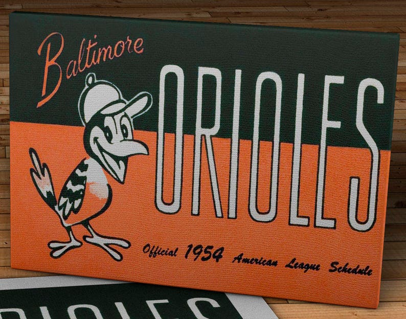 18 x 10 1954 Vintage Baltimore Orioles Schedule Canvas Gallery Wrap