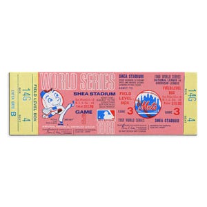 1969 Vintage World Series Ticket - New York Mets - Shea Stadium - Spiel 3 - 30 x 10 Leinwand Gallerieverpackung