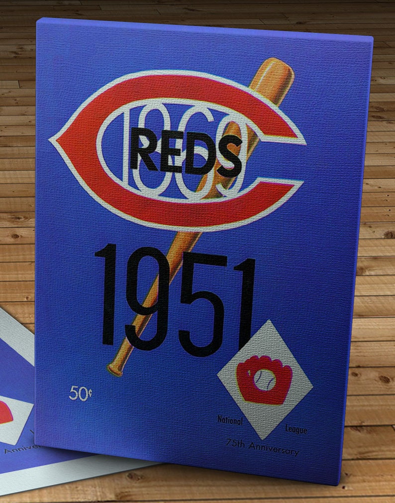 1951 Vintage Cincinnati Reds Baseball Yearbook Canvas Gallery Wrap image 1