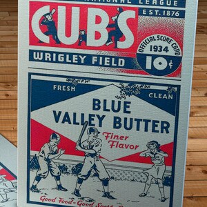1934 Vintage Chicago Cubs Baseball Program - Blue Valley Butter - Canvas Gallery Wrap