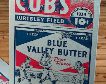 1934 Vintage Chicago Cubs Baseball Program - Blue Valley Butter - Canvas Gallery Wrap