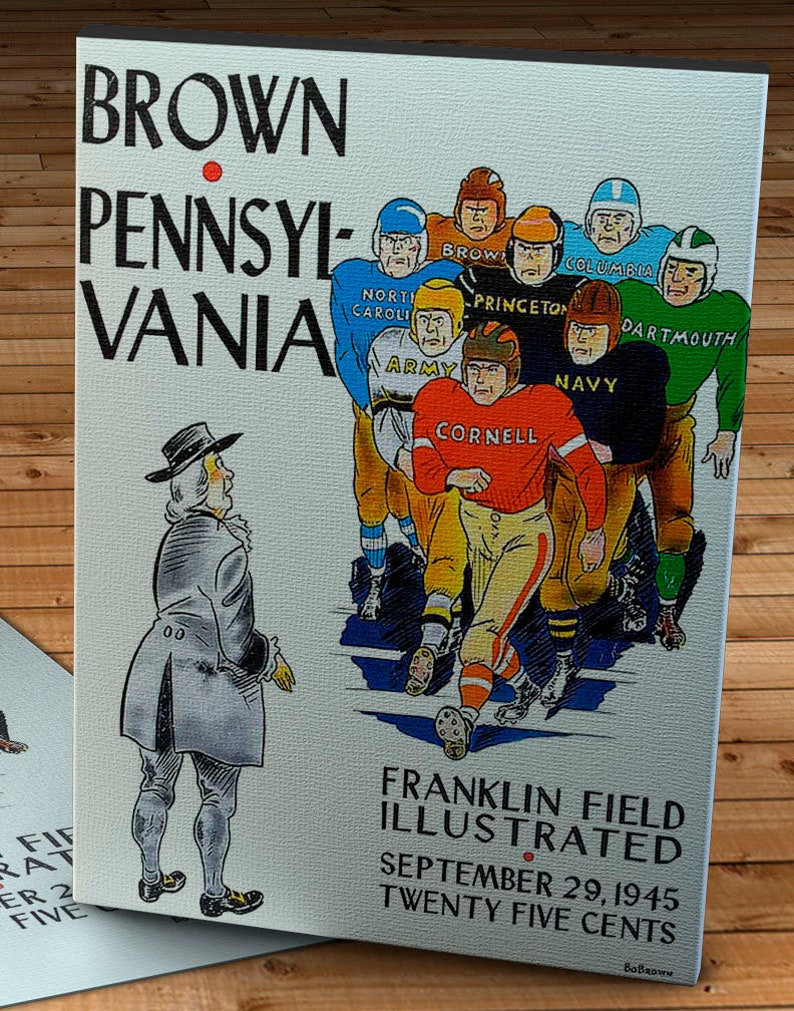 Brown Football Program Cover Canvas Gallery Wrap 1945 Vintage Pennsylvania 12 x 16