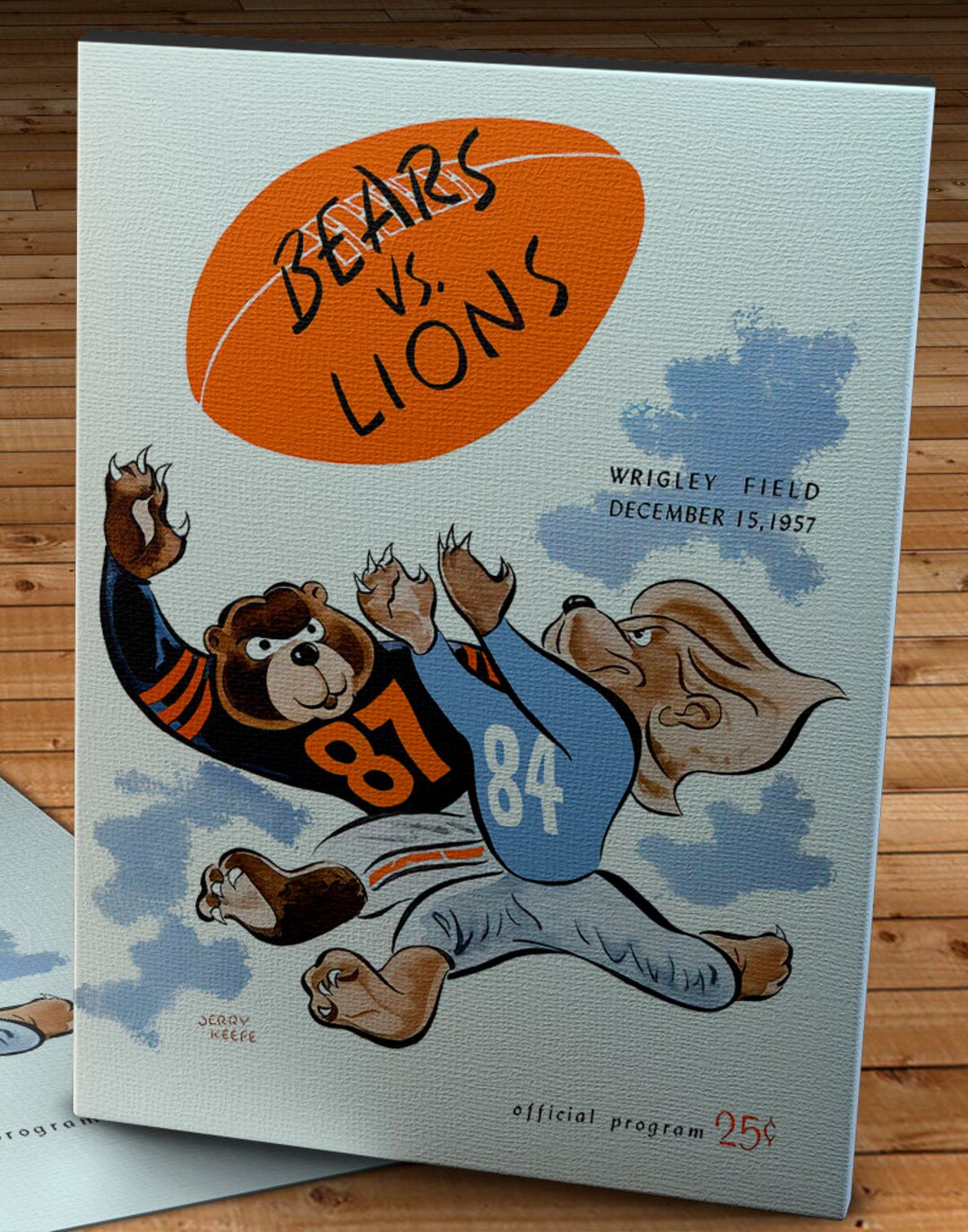 1957 Vintage Detroit Lions Chicago Bears Football Program Cover Canvas
