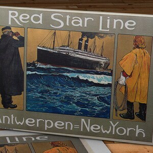 Vintage Red Star Line Travel Poster - Antwerpen - New York - Canvas Gallery Wrap