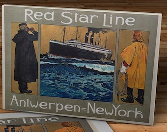 Vintage Red Star Line Travel Poster - Antwerpen - New York - Canvas Gallery Wrap