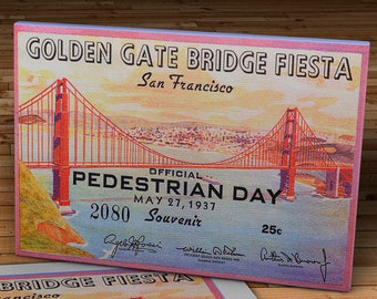 1937 Vintage San Francisco Golden Gate Bridge Fiesta Ticket - Pedestrian Day - Canvas Gallery Wrap