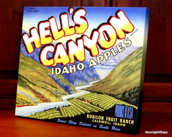 Vintage Produce Label - Hell's Canyon Idaho Apples - Canvas Gallery Wrap