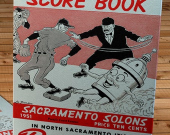 1951 Vintage Sacramento Solons Baseball Score Book Cover - Canvas Gallery Wrap